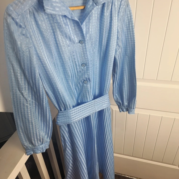 True Vintage 50s 60s Baby Blue Ribbon Dress Collared Swing Womens 10* Button - Picture 8 of 9